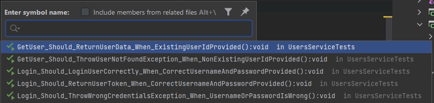 Quickly scanning well-named tests in a test class as in IDE