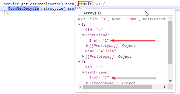 JSON result from ASP.NET controller with $ref: "1" instead of a real object